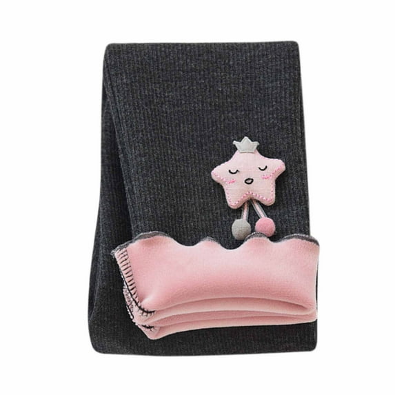 Odeerbi Kids Leggings Baby Tights Fall Winter Girls Ruffle Side Embroidery Leggings Cropped Trousers Dark Gray