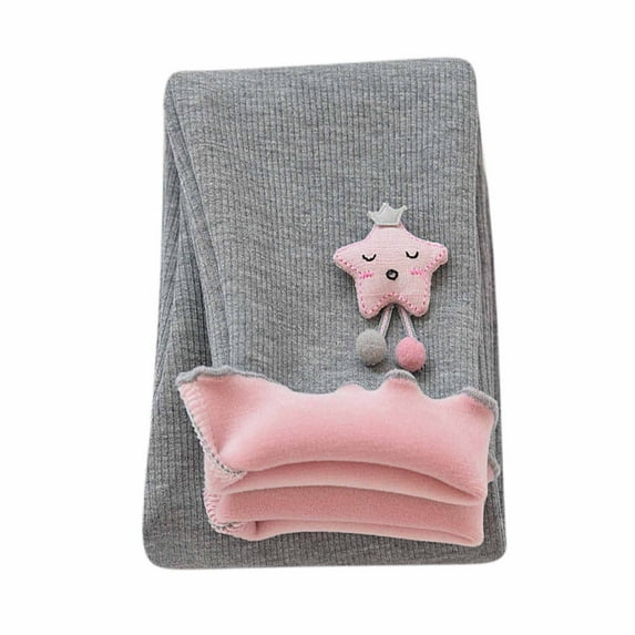 Odeerbi Kids Leggings Baby Tights Fall Winter Girls Ruffle Side Embroidery Leggings Cropped Trousers Gray