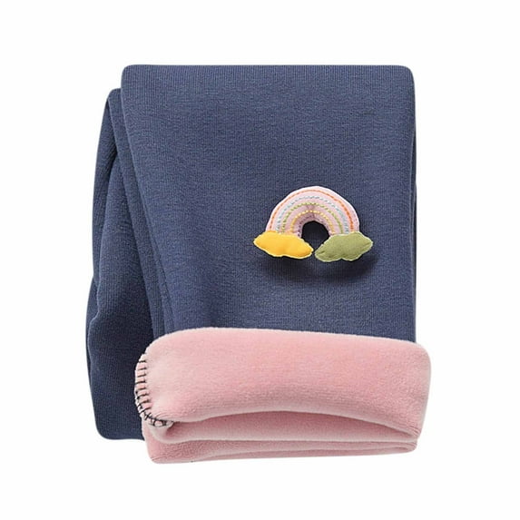 Odeerbi Kids Leggings Baby Tights Fall Winter Girls Ruffle Side Embroidery Leggings Cropped Trousers Navy