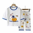 thumbnail image 1 of Odeerbi Kids Pajamas Toddler Boys Girls Pajamas Baby Summer 2025 Casual Three Quarter Sleeve Loungewear Thin Air-conditioned Home Clothing Two Piece Set Blue, 1 of 4