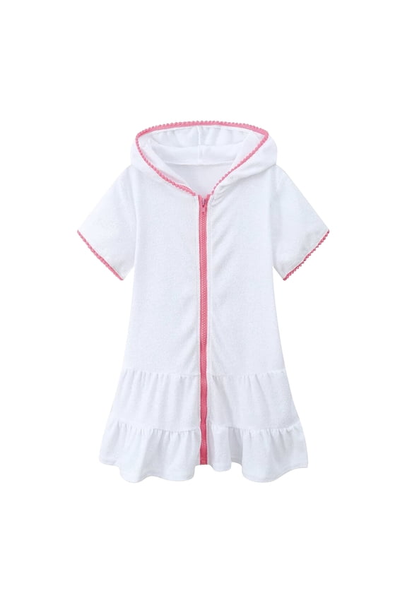 Kids Girls Swim Cover Up Toddler Swimsuit Coverup Hooded Zip-Up Beach Bathing Suit Robe
