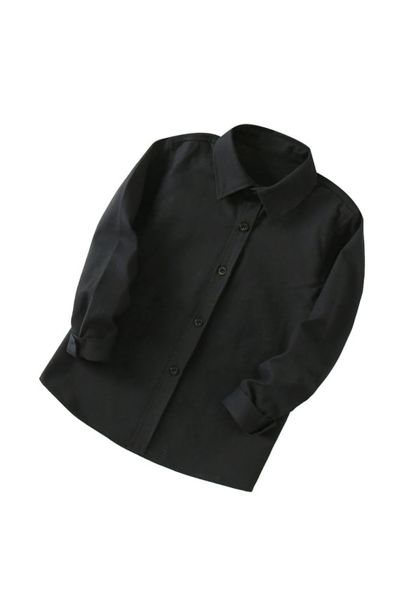 Kids Shirts Toddler Boys Long Sleeve Dress Shirt Gentleman's School Uniform Shirt 2025 Fashion Long Sleeve Solid Color Shirt Black