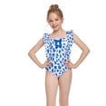 thumbnail image 1 of Odeerbi Kids Swimsuits Toddler Girls One Piece Swimsuit Bow Floral Swimsuit Summer Ruffle Sleeve Swimsuit Blue, 1 of 9