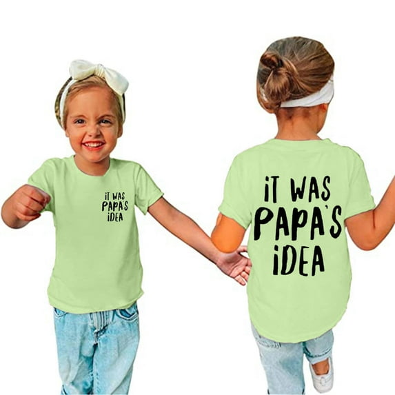 Odeerbi Kids T-Shirts Toddler Boys Girls Cotton T-Shirt Baby Father's Day Print Solid Color Comfortable Short Sleeve Top Green - A