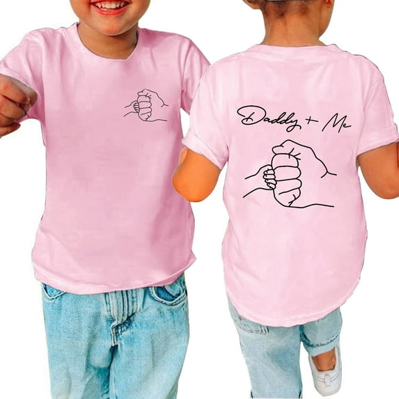 Odeerbi Kids T-Shirts Toddler Boys Girls Cotton T-Shirt Baby Father's Day Print Solid Color Comfortable Short Sleeve Top Pink - B