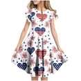 thumbnail image 1 of Odeerbi Kids Teen Girls Independence Day A-Line Ruffled Dress Summer Patriotic Star Stripe Round Neck Casual Dress with Pockets, 1 of 6