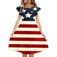 thumbnail image 1 of Odeerbi Kids Teen Girls Independence Day A-Line Ruffled Dress Summer Patriotic Star Stripe Round Neck Casual Dress with Pockets, 1 of 8