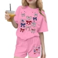 thumbnail image 1 of Odeerbi Kids Teen Girls Independence Day Outfit Patriotic Print Short Sleeve T-Shirt with Shorts 2-Piece Set, 1 of 6