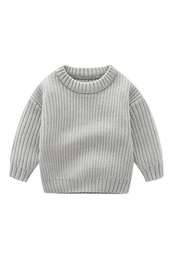 Kids Toddler Baby Boys Girls Cotton Sweaters Winter Loose Solid Color Pullover Sweater Cute 2025 Casual Thick Keep Warm Sweater Gray
