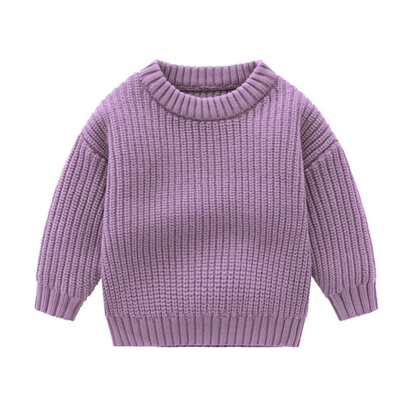 Odeerbi Kids Toddler Baby Boys Girls Cotton Sweaters Winter Loose Solid Color Pullover Sweater Cute 2025 Casual Thick Keep Warm Sweater Purple
