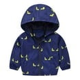 thumbnail image 1 of Odeerbi Kids Trendy Jacket Boys Girls Cute Cartoon Flowers Car Pattern Windproof Jacket Hooded Coat Dark Blue, 1 of 4