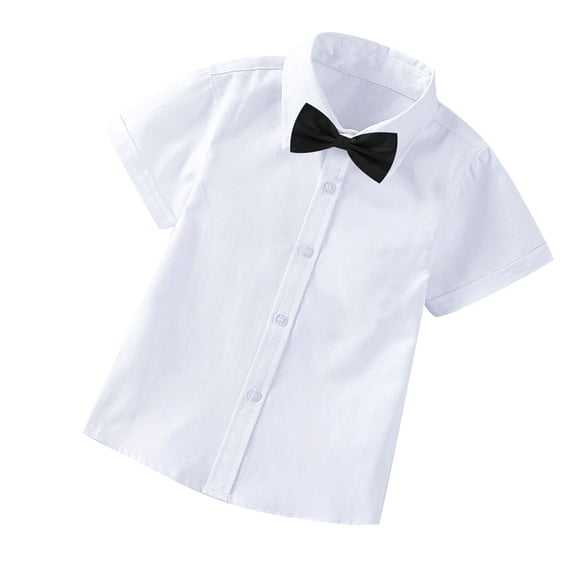 Odeerbi Kids Two-piece Set Toddler Boys Formal Suit Gentleman School Uniform Suit Baby Clothes Solid Color Bow Tie Suit Fashion Short Sleeve Shirt Beige - Black Tie