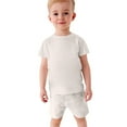 thumbnail image 1 of Odeerbi Kids Two-piece Set Toddler Boys Girls Summer Outfits Baby Comfortable Cotton T-shirt Solid Color Short Sleeve Top Shorts Set Beige, 1 of 9