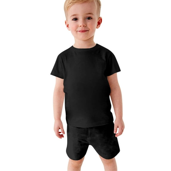 Odeerbi Kids Two-piece Set Toddler Boys Girls Summer Outfits Baby Comfortable Cotton T-shirt Solid Color Short Sleeve Top Shorts Set Black
