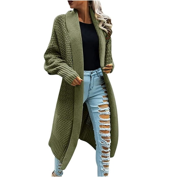 Odeerbi Knit Long Cardigan Sweaters for Women 2025 Winter Solid Color Sweaters Temperament Tassel Sweater Jacket with Pocket Olive Green
