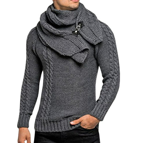 Odeerbi Knit Turtleneck Sweater For Men Winter Solid Color Cowl Neck Sweater Shawl Collar Pullover Sweater 2024 Casual Slim Button Textured Sweaters Dark Gray