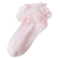 thumbnail image 1 of Odeerbi Lace Ruffle Socks for Kids Girls Cute Soft Cotton Crew Socks Solid Color Double-layer Lace Socks Princess Dance Socks, 1 of 4