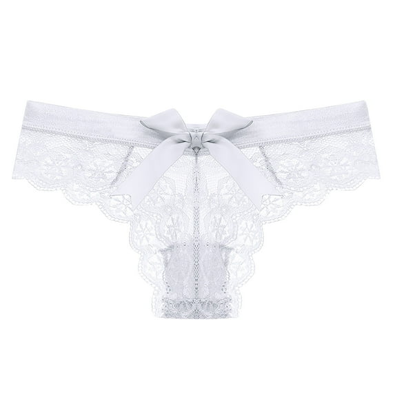 Odeerbi Lace Thong Underwear for Women 2024 Fashion Sexy Flower Transparent Gauze Bow Low Waist Panties White