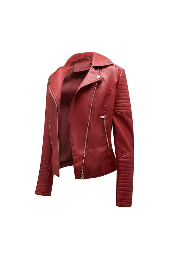 Leather Jackets For Women Outerwear Coats Warm 2025 Long Sleeve Slim Winter Parkas Faux Hoodless Coat Burgundy