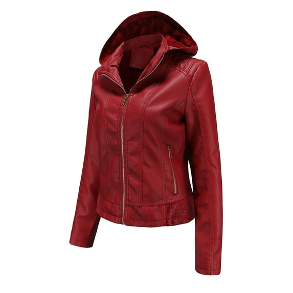 Odeerbi Leather Jackets For Women Outerwear Coats Warm 2025 Long Sleeve Slim Winter Parkas Faux Hoodless Coat Burgundy