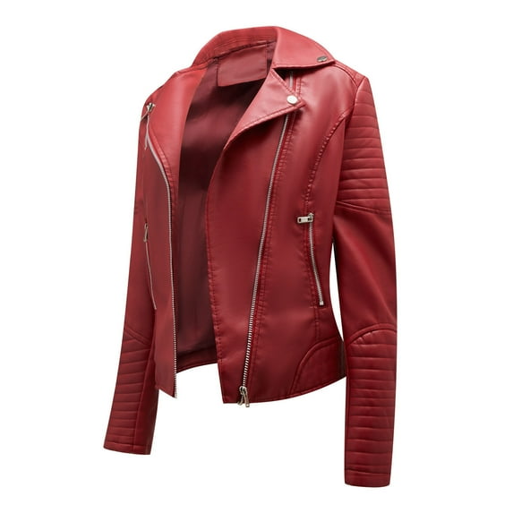 Odeerbi Leather Jackets For Women Outerwear Coats Warm 2025 Long Sleeve Slim Winter Parkas Faux Hoodless Coat Burgundy