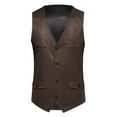 thumbnail image 1 of Odeerbi Leather Vest for Men Solid 2025 Fashion Vest with Pockets Single Breasted Stage Tops Blouse Coffee, 1 of 9