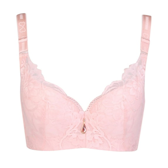 Odeerbi Lightly Lined Bra for Women 2025 Solid Sexy Lace Push-up Receive Side With Steel Ring Underwear Pink