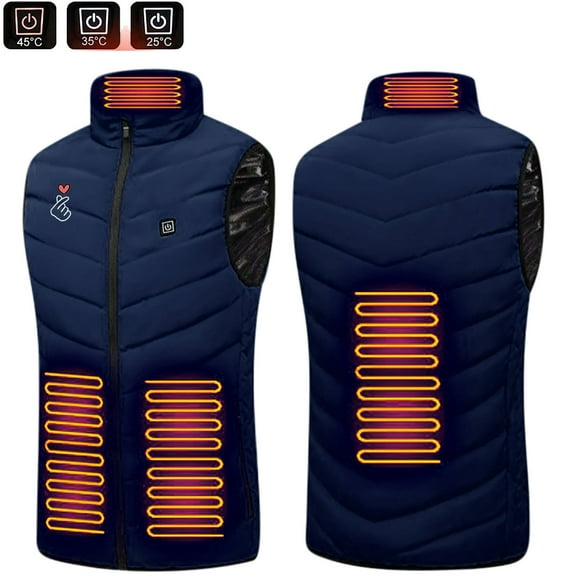 Odeerbi Lightweight Heated Vest with 4 Heating Zones for Men Women Winter Warm USB Rechargeable Heated Jacket Heart Print Plus Size Heated Coat Blue without Power Bank