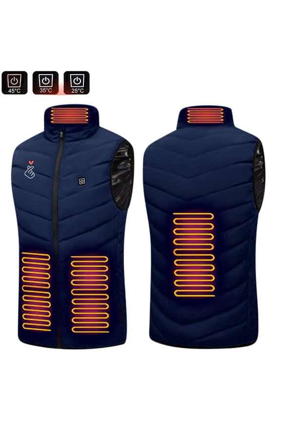 Lightweight Heated Vest with 4 Heating Zones for Men Women Winter Warm USB Rechargeable Heated Jacket Heart Print Plus Size Heated Coat Blue without Power Bank