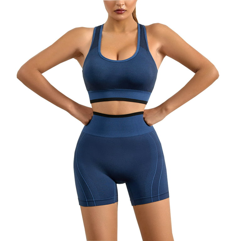 Odeerbi Lingerie for Women 2024 Sports Bras Shock-proof Underwear Running  Training Yoga Vest Wear Fitness Elasticity Bra Shorts Set Dark Blue