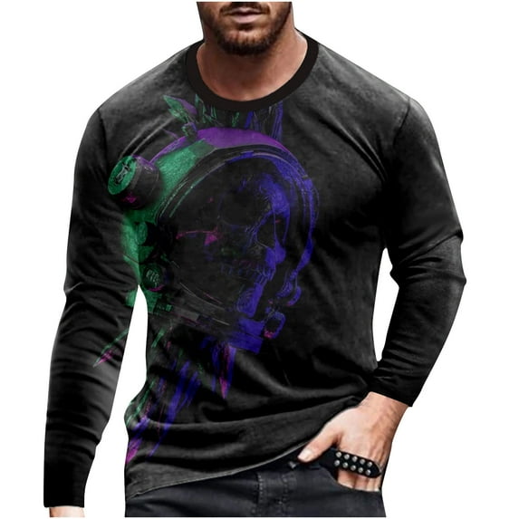 Odeerbi Long Sleeve Graphic T-Shirts for Men Daily 3D printing T-Shirt Casual Cross printing Tops Blouse Black