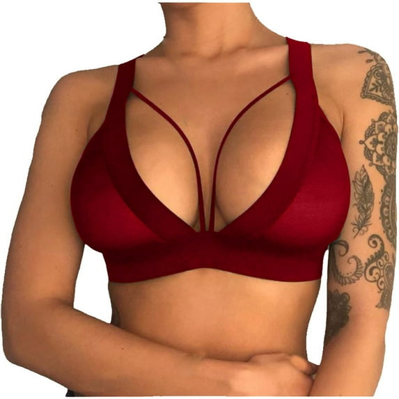 Odeerbi Lounge Bras for Women 2025 Elegant Sexy Soild Color Lace Vest Hollow Out Underwear Bikini Burgundy