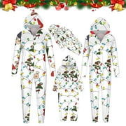 Odeerbi Matching Family Christmas Pajamas Sets Baby Hooded Onesie Jumpsuits Boys Girls Xmas Cute Stripe Print 2024 Long Sleeve Plush Romper Parent-Child Loungewear Sleepwear Jammies for Baby