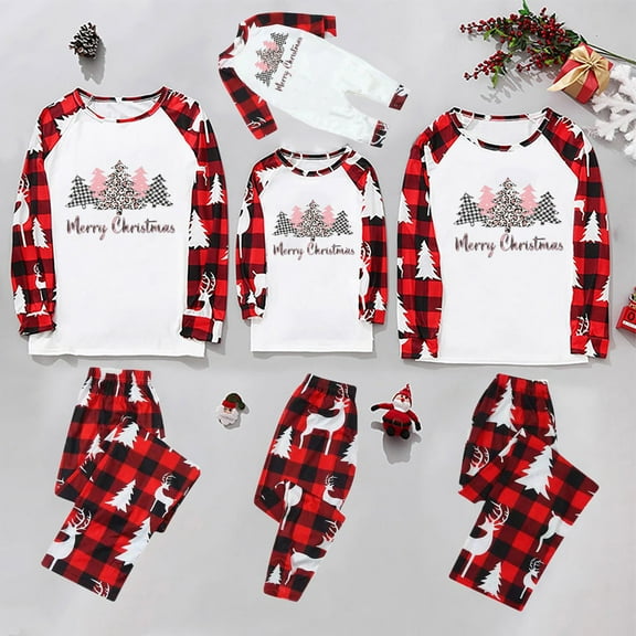 Odeerbi Matching Family Christmas Pajamas Sets Baby Plaid Romper Jumpsuits Xmas Patchwork Printed Loungewear Round Neck 2025 Long Sleeve Homewear Sleepwear Jammies for Baby