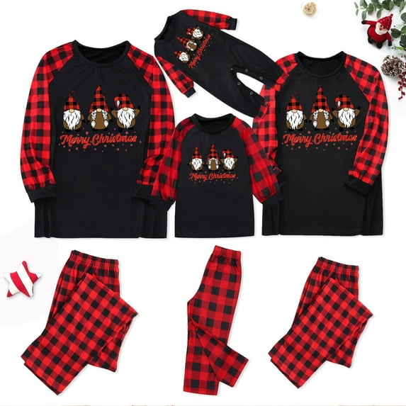 Odeerbi Matching Family Christmas Pajamas Sets Baby Plaid Romper Xmas Jumpsuits Patchwork Printed Homewear Loungewear Round Neck 2024 Long Sleeve Bodysuit Sleepwear Jammies for Baby