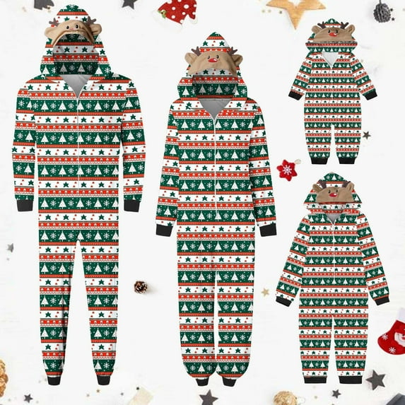 Odeerbi Matching Family Christmas Pajamas Sets Baby Romper Jumpsuits 2024 Fashion Xmas Print Family Jammies European And American Parent-Child Suit Loungewear Sleepwear for Baby