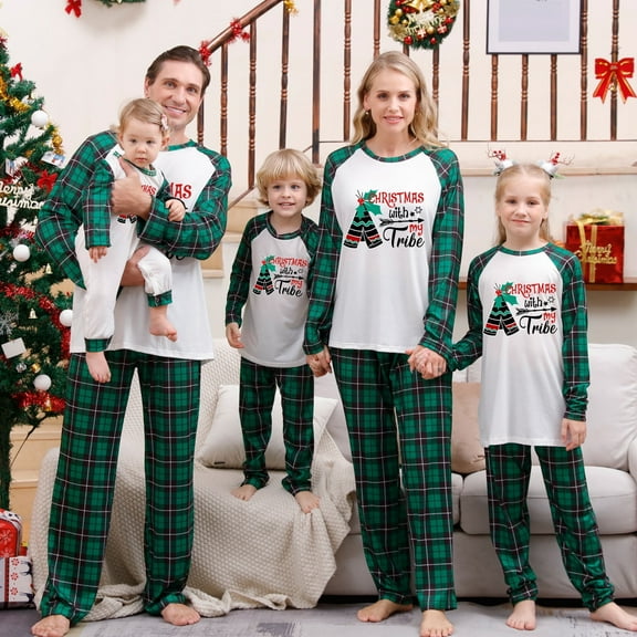 Odeerbi Matching Family Christmas Pajamas Sets Baby Romper Jumpsuits Matching Family Sets 2025 Casual Xmas Printed Home Wear Loungewear Sleepwear Jammies for Baby