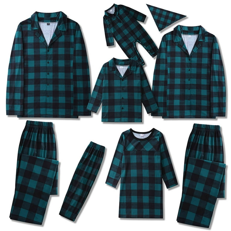 Odeerbi Matching Family Christmas Pajamas Sets with Dog Plaid