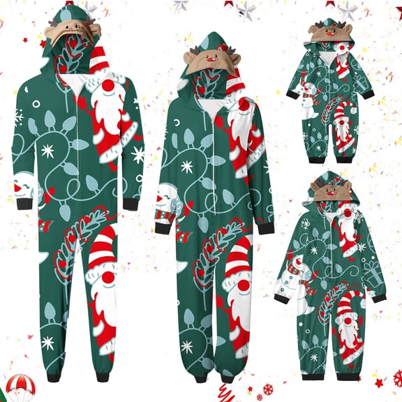 Odeerbi Matching Family Christmas Pajamas Sets Hooded Onesie Sleepwear Boys Girls Cute Xmas Snowman Print Plush Jumpsuit 2025 Long Sleeve Parent-Child Loungewear Sleepwear Jammies for Kids