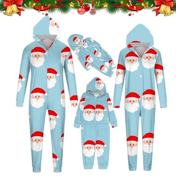 Odeerbi Matching Family Christmas Pajamas Sets Hooded Onesie Sleepwear Boys Girls Cute Xmas Stripe Print 2025 Long Sleeve Plush Jumpsuit Parent-Child Loungewear Sleepwear Jammies for Kids