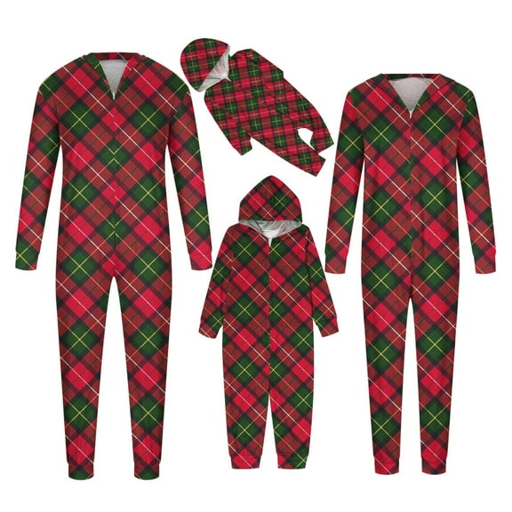 Odeerbi Matching Family Christmas Pajamas Sets Hooded Sleepwear Parent-Child Xmas Set Printed Home Wear Mens Jumpsuit Loungewear Sleepwear Jammies for Dad