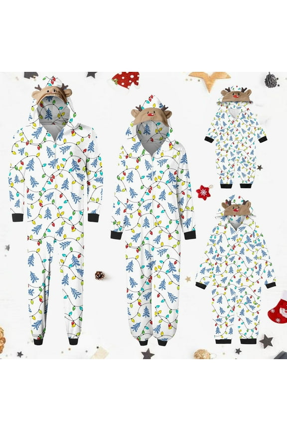 Matching Family Christmas Pajamas Sets Parent-Child Warm Hooded Jumpsuit Halloween Printed Home Wear Jammies Set Loungewear Sleepwear for Kids