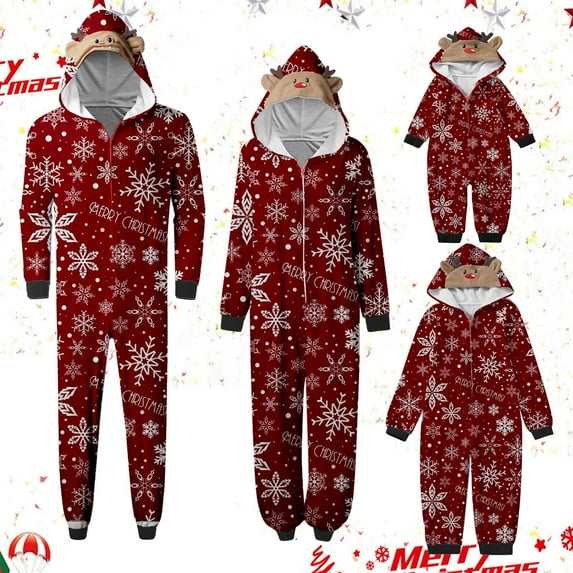 Odeerbi Matching Family Christmas Pajamas Sets Parent-Child Warm Hooded Jumpsuit Halloween Printed Home Wear Jammies Set Loungewear Sleepwear for Kids
