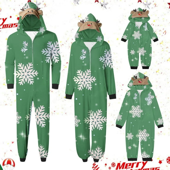 Odeerbi Matching Family Christmas Pajamas Sets Parent-Child Warm Hooded Jumpsuit Halloween Printed Home Wear Jammies Set Loungewear Sleepwear for Kids