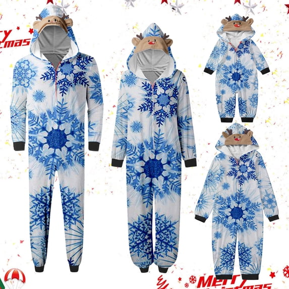 Odeerbi Matching Family Christmas Pajamas Sets Parent-Child Warm Hooded Jumpsuit Halloween Printed Home Wear Jammies Set Loungewear Sleepwear for Kids