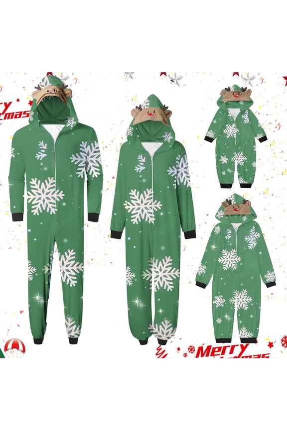 Matching Family Christmas Pajamas Sets Parent-Child Warm Hooded Jumpsuit Set Xmas Printed Home Wear Loungewear Sleepwear Jammies for Dad