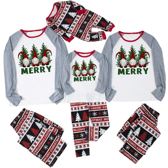Odeerbi Matching Family Christmas Pajamas Sets Parent-Child Xmas Jammies Set Printed Warm Home Wear Two-piece Set Loungewear Sleepwear for Mom