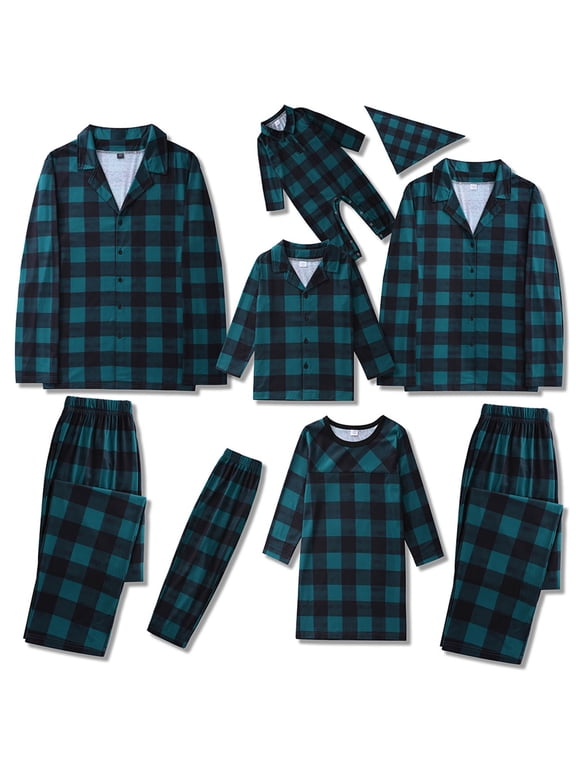 Matching Family Christmas Pajamas Sets Plaid Sleepwear Kids Fashion Cute Xmas Lattice Print Top and Pants Suit Parent-Child Family Wear Loungewear Sleepwear Jammies for Boys