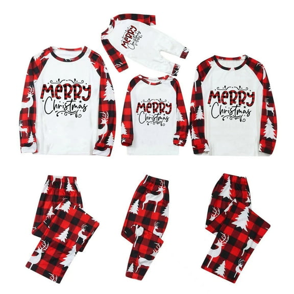 Odeerbi Matching Family Christmas Pajamas Sets Plaid Sleepwear Parent-Child Xmas Patchwork Plaid Printed Homewear Suits Round Neck 2025 Long Sleeve Two-piece Jammies Sets Loungewear for Kids