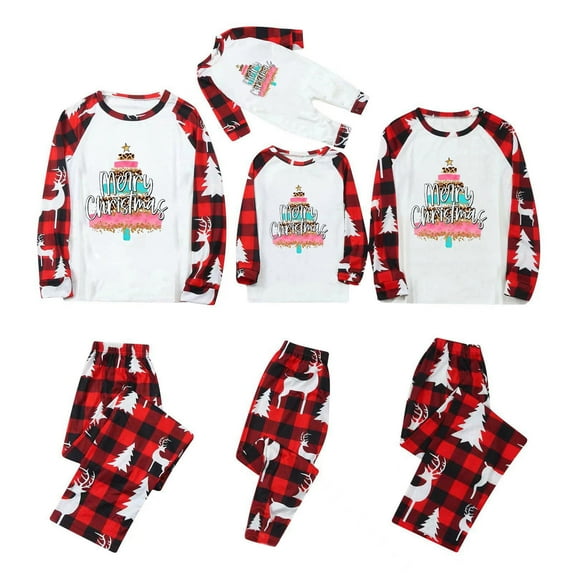 Odeerbi Matching Family Christmas Pajamas Sets Plaid Sleepwear Parent-Child Xmas Patchwork Plaid Printed Homewear Suits Round Neck 2025 Long Sleeve Two-piece Jammies Sets Loungewear for Mom